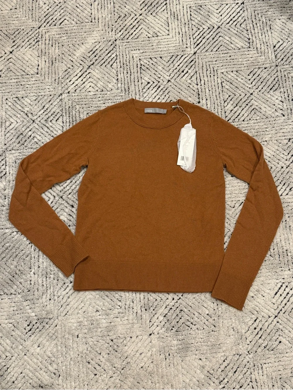 NWT Vince Overlay Crew 100% Cashmere Sweater Light Copper XS